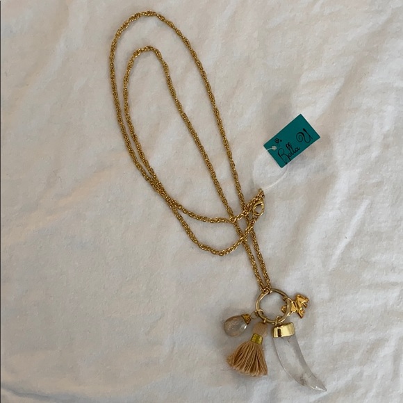 Long Necklace with Horn Tassel and Elephant Charm - Picture 2 of 3